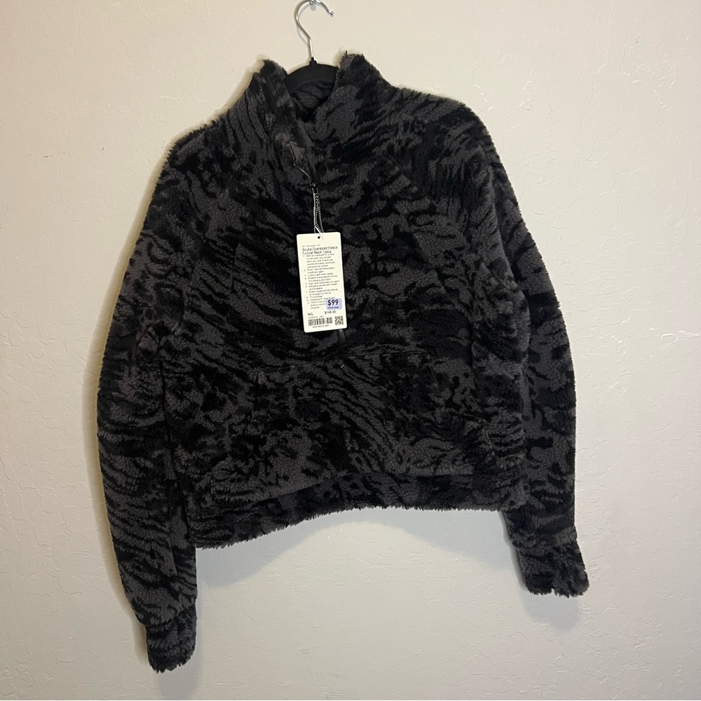 NWT Lululemon Scuba Oversized Fleece Funnel Neck Jacquard Black M/L